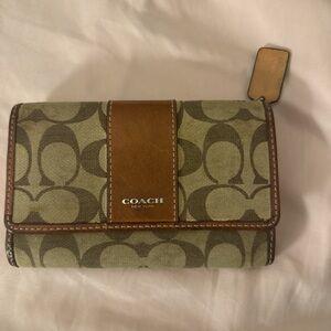 Coach Signature Canvas Wallet with Brown Leather Trim